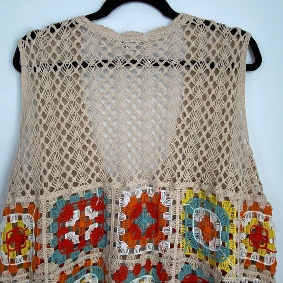 Cato Tan Floral Crochet Vest Women’s Plus Sz 18/20 Granny Square Hippie 70’s - Picture 4 of 12